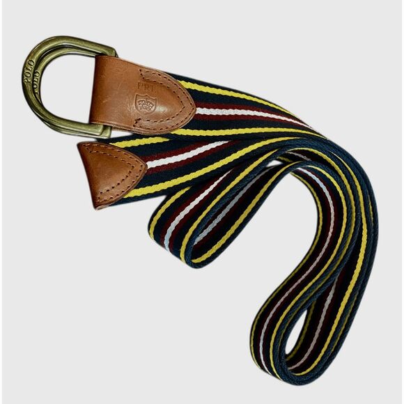 Polo Ralph Lauren Double D Ring Striped Belt w/ Leather L Vtg - Picture 1 of 4
